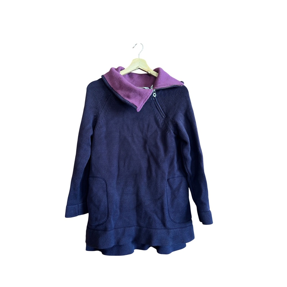 Soft Surroundings Purple Asymmetrical Zip Tunic Sweater Pocket Cotton Wool PS